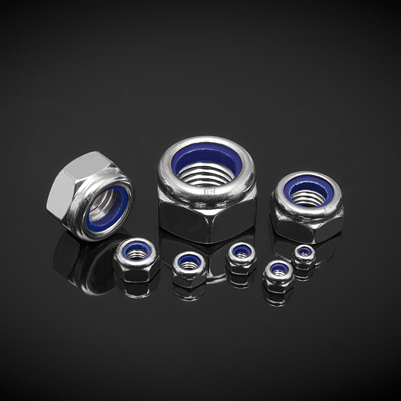 DIN 985 rustfritt stål gjeldende dreiemomenttype sekskantede tynne muttere med ikke-metallisk innsats DIN 985 rustfritt stål gjeldende dreiemomenttype sekskantede tynne muttere med ikke-metallisk innsats